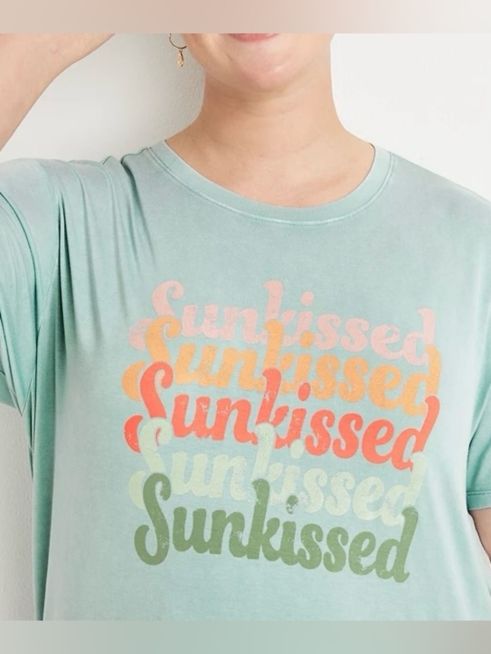 Maurices Sunkissed Oversized Graphic Tee Light Teal Short Sleeve 0X Women’s